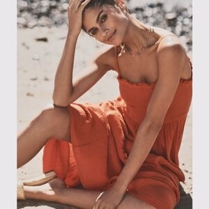 Anthropologie Marisol Smocked Gauze Maxi Dress Rust L